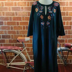 Eshakti Womens Unique Hand Made Floral Embroidered Pocketed Drop Waist Dress 🌷